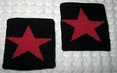 Black LARGE Peace Signs Wristbands Sweatbands PAIR-Pair of Red Star Bands-New
