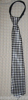 Teens Kids Purple Black Checkers Adjustable 14" Zipper Up Pre-tied Necktie-New!
