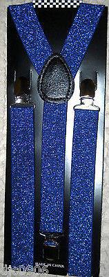 BG Blue Sequin Adjustable Bow Tie & Blue Glittered Adjustable Suspenders Set
