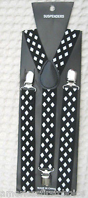 Unisex Black and Blue Diamonds Checkers Adjustable Y-Style Back suspenders-New!