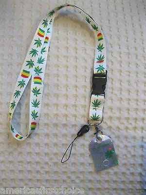 Rasta Stripes Marijuana MJ Weed Leaves 15" Lanyard/Landyard ID Holder Keychain