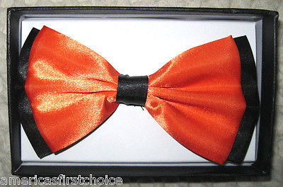 BRIGHT NEON ORANGE WITH BLACK END TIPS ADJUSTABLE TUXEDO BOW TIE-NEW GIFT BOX!