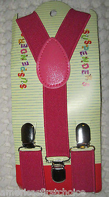 BOYS GIRLS KIDS NEON PINK CLIP-ON Y-Back Elastic 16.5"-27" suspenders-New!