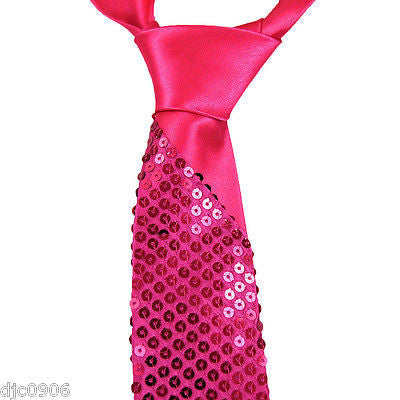 Unisex Goth Men's Hot Pink Sequin Wedding Fashion Neck tie 56" L x 3" W-New