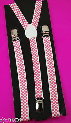Unisex Thin 3/4" Black w/ White Polka Dot Adjustable YStyle Back suspenders-New