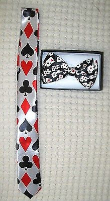 Poker Player Cards Adjustable Neck Tie and Poker 4 of a kind/4 Aces Bow Tie-V4