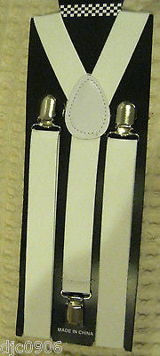 Solid White Diamond Mesh Pattern Bow Tie & Solid White Y-Style Back Suspenders