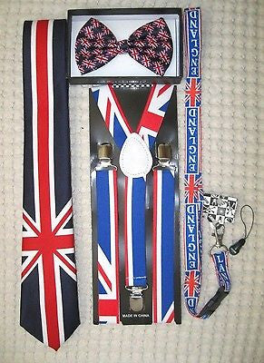 UK British Flag Y-Back Suspenders,UK Lanyard,UK Neck Tie & UK British Bow Tie-v6
