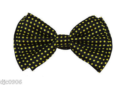 BLACK WITH SMALL YELLOW POLKA DOTS PRE-TIED ADJUSTABLE  BOW TIE-NEW!POLKA DOT