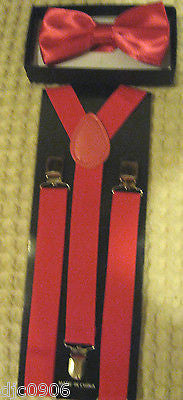 Solid Hot Pink  Adjustable Bowtie & HOT Pink Adjustable Suspenders Combo-New!