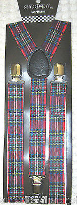 Black Red Blue Plaid Plaids Y-Back Adjustable Suspenders Unisex,Men,Women-New!