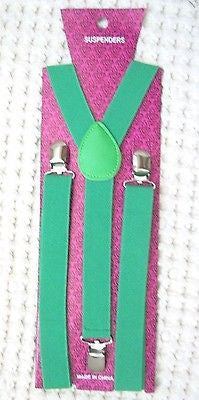 Unisex Solid Green Adjustable Y-Style Back suspenders-New!  GREEN SUSPENDERS-V1