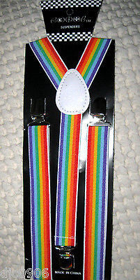 Rainbow Swirl Unisex Adjustable Bow tie,Rainbow Suspenders & Lanyard Combo-New