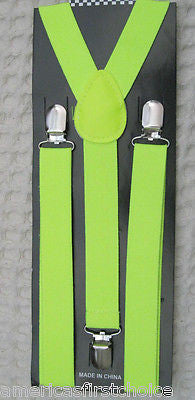 Black w/ Neon Yellow Green Skulls Neck Tie & Neon Yellow Y-Back Suspenders-New!