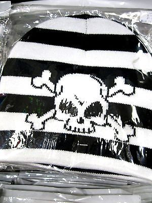 White Skull Cross Bones White&Black Strips Winter Knitted Skull Beanie Ski Cap