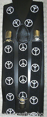 Black White Peace Signs Y-Shape Back Adjustable Suspenders Unisex,Men,Women-New!