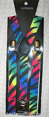 Unisex RAINBOW BLACK BLUE GREEN YELLOW PINK ZEBRA STRIPES Y-Back suspenders-New!