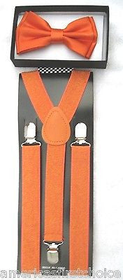 ORANGE WITH BLACK TIPS TUXEDO BOW TIE+ ORANGE ADJUSTABLE SUSPENDERS COMBO SET