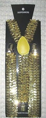 GOLD Sequin Y-Shape Back Adjustable Suspenders Unisex,Men,Women-New in Package