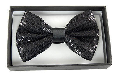 Unisex BG BLACK Sequin Tuxedo Classic BowTie Neckwear Adjustable Bow Tie-New2