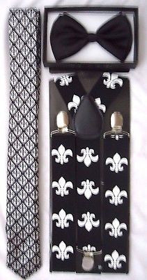 FLEUR DE LIS NEW ORLEANS SAINTS NeckTie,Bow tie & Adjustable Y-Back Suspenders