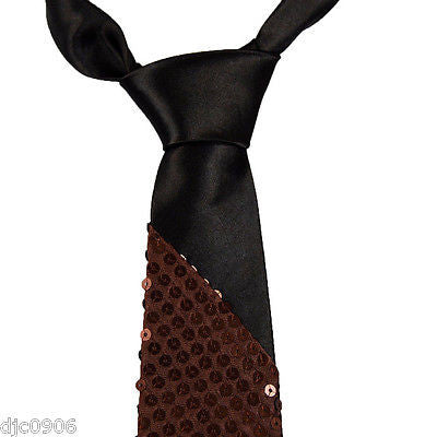 Unisex Goth Men's Solid Brown Sequin Wedding Fashion Neck tie 56" L x 3" W-New