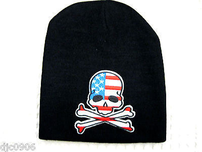 Skull Cross Bones American Flag Design Red Knitted Skull Beanie Ski Cap-New!