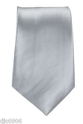 Unisex Solid Gray Silver Silk Feel Polyester Neck tie 56" L x 3" W-Gray Tie-New