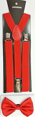 Unisex Tuxedo Red Adjustable Bow tie & Red Adjustable Suspenders Combo-New!