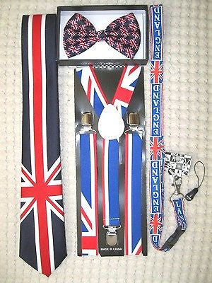 UK British England Adjustable Suspenders & UK British Adjustable Bow tie-New!v5