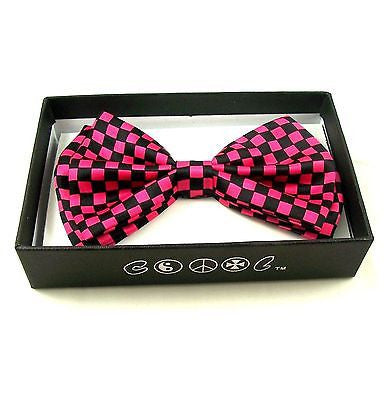 PINK & BLACK CHECKER CHECKERED ADJUSTABLE BOW TIE-NEW!BLACK PINK CHECKER BOWTIE