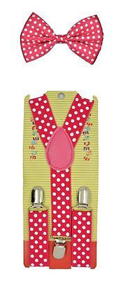 Kids Boys White Polka Dots Adjustable Bow Tie + Y-Back Adjustable suspenders-V2