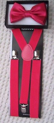 Solid Hot Pink  Adjustable Bowtie & HOT Pink Adjustable Suspenders Combo-New!
