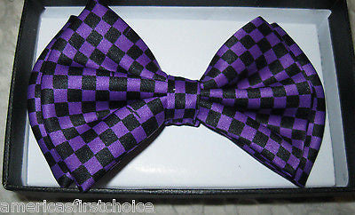 Purple Diamonds Checkers Bow Tie & Purple Checkers Adjustable Suspenders Set-New