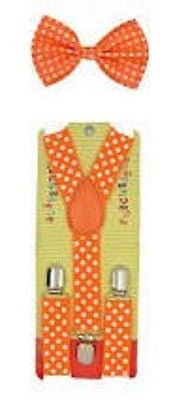 Kids Boys Orange Polka Dots Adjustable Bow Tie + Y-Back Adjustable suspenders