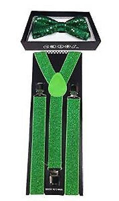 Green Sequin Adjustable Bow Tie & Green Adjustable Glittered Suspenders Combo-v2