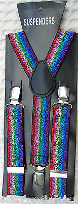 Kids Teens Teenagers Rainbow Glitter Glittered Adjustable Suspenders-Brand New!