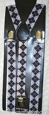 Unisex Black and Blue Diamonds Checkers Adjustable Y-Style Back suspenders-New!