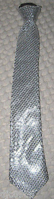 Silver Sequin Pre-Tied Neck tie & Silver Glittered Suspenders Combo Set-New