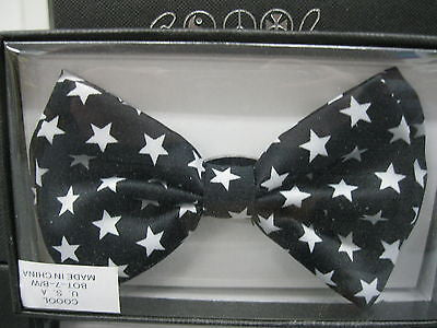 BLACK WITH WHITE STAR PATTERN ADJUSTABLE BOW TIE-NEW!STARRED STARS BOW TIE