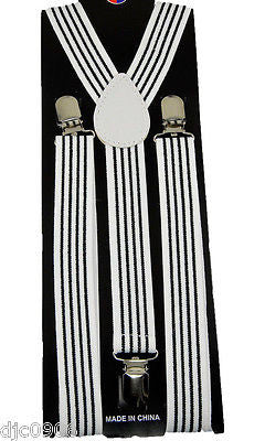 Unisex Mens Burgundy/Black/Beige Stripes Y-Back Design Adjustable Suspenders-New