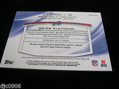E.J, Manuel RC 2013 Topps Platinum Refractor Like Jersey Patch Rookie Card-Bills