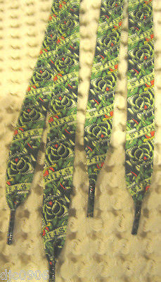 Premium Ed Hardy Black Kills Green Roses Rockabilly Punk Shoe laces Shoelaces