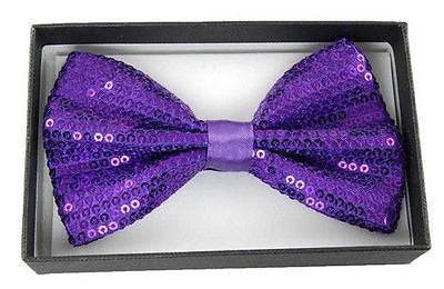 Unisex PURPLE Sequin Tuxedo Classic BowTie Neckwear Adjustable Bow Tie-New