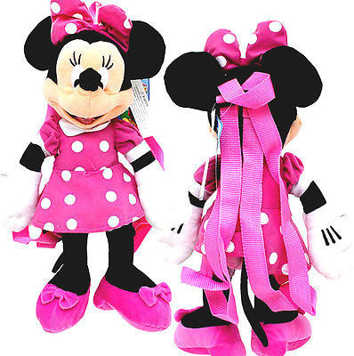 Walt Disney Minnie Mouse Clubhouse Pink Dress 17" Plush Backpack Tote-NEW w/Tags