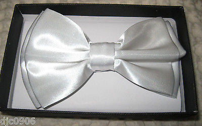 Solid Black Adjustable Bow Tie & Black/White Stripes Adjust Suspenders Combo-New