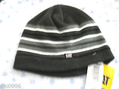 CAT Dark Heather Gray Strips Winter Knitted Skull Beanie Ski Cap -New withTags!