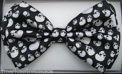 Black White Skulls Pre-Tied Strap Bow tie & Black White Skulls Adjustable Suspenders Combo-New