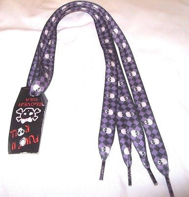 Premium Flat Purple Diamonds Skulls Rockabilly Punk Shoelaces Shoe laces-New!