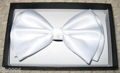 White Adjustable Bow Tie,White Pre-Tied Neck tie & White Suspenders Set-New!